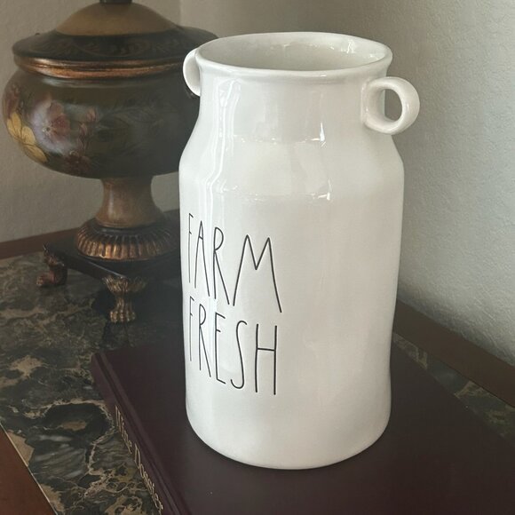 New Discontinued Rae Dunn Artisan Farm Fresh Milk Pitcher Jug Vase 9.5” - Picture 2 of 11